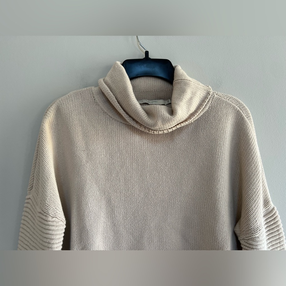7115 by Szeki Cotton Cowl Neck Bell Sleeve Cropped Sweater in Cream, XS - Picture 5 of 9